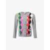 Ganni Womens Paloma Melange Rhombus-print Round-neck Wool And Cashmere Cardigan