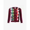 Ganni Womens Tawny Port Rhombus-print Round-neck Wool And Cashmere Cardigan Xl
