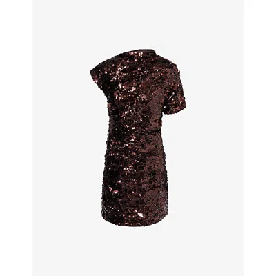 Ganni Womens Demitasse Sequins Gathered Stretch-woven Mini Dress In Brown