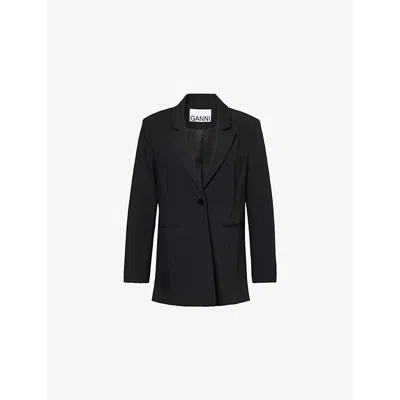 Ganni Womens  Solid Single-breasted Twill Woven Blazer In Black