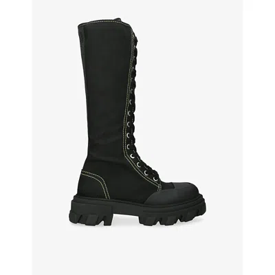 Ganni Womens  Trail Canvas Knee-high Boots In Black