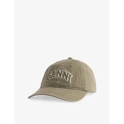 Ganni Womens Kalamata Washed Logo-embroidered Cotton-canvas Cap