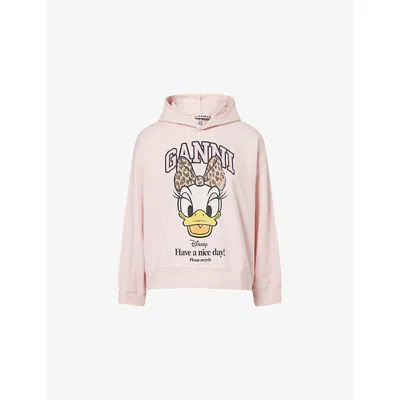 Ganni Womens  X Disney Daisy Duck Cropped Cotton-jersey Hoodie In Pink