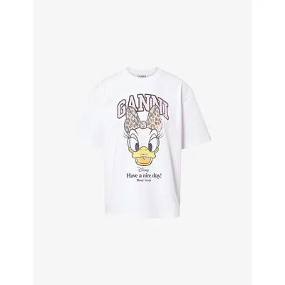 Ganni Womens  X Disney Daisy Duck Relaxed-fit Cotton-jersey T-shirt In White