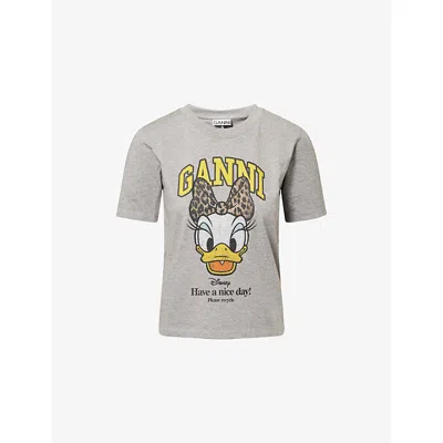 Ganni Womens  X Disney Daisy Duck Round-neck Cotton-jersey T-shirt In Gray