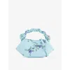 Ganni Mini Bag Structured Shape Floral Pattern Handle In Blue