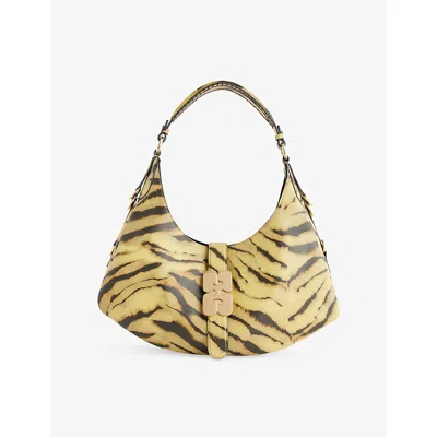 Ganni Womens Khaki Kat Small Leather-blend Shoulder Bag In Brown