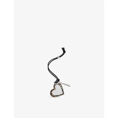 Ganni Womens Leopard Heart Mirror Leather Charm In Black