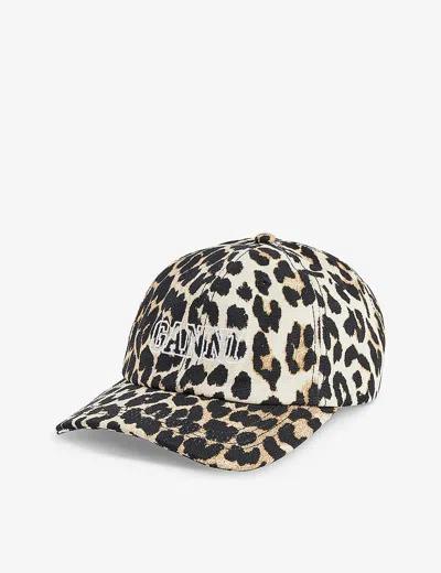 Ganni Womens Leopard Logo-embroidered Animal-printorganic-cotton Cap In Multi