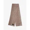 Ganni Womens Leopard-print Stretch Wool-blend Scarf In Brown