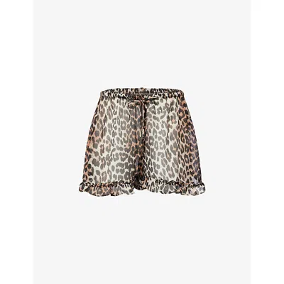 GANNI WOMENS LEOPARD RUFFLED WOVEN SHORTS