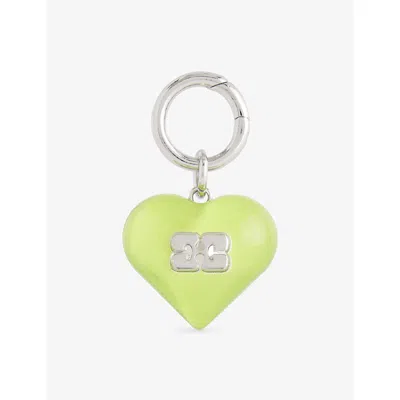 Ganni Womens Limeade Heart Monogram Metal Charm In Green