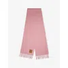 Ganni Womens Mauve Morn Logo-patch Fringed Double Wool Scarf In Pink