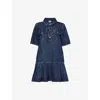 Ganni Crinkled Future Denim Mini Dress In Blue