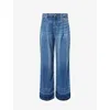 Ganni Womens Pleated Wide-leg Woven Jeans Mid Blue Vintage In Mid Blue Vintage