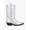 GANNI WOMENS MID SHAFT EMBROIDERED WESTERN BOOTS IN SILVER
