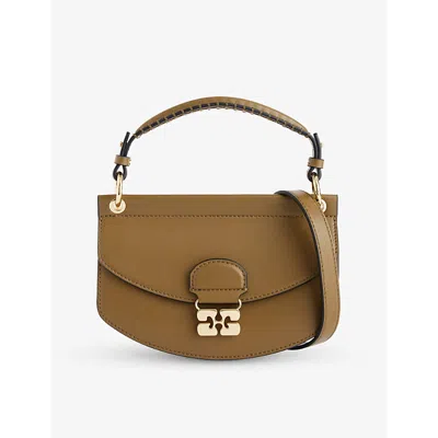 Ganni Womens Military Olive Apo-g Mini Leather Blend Top-handle Bag