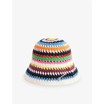 Ganni Womens Multi-coloured Crochet Cotton Bucket Hat