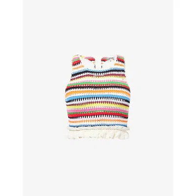 Ganni Womens Multi-coloured Crochet Sleeveless Cotton Top