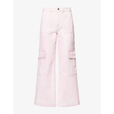Ganni Womens Multi-pocket Straight-leg Denim Jeans Pale Lilac In Pink