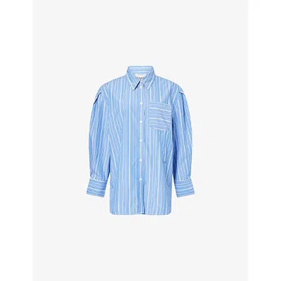 Ganni Womens Nouvean Navy Striped Long-sleeve Cotton Shirt In Black