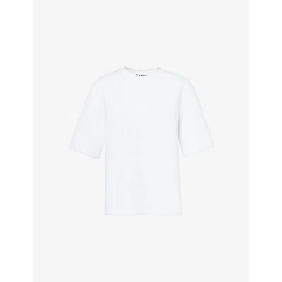 Ganni Rhinestone Logo Embroidery T-shirt In White