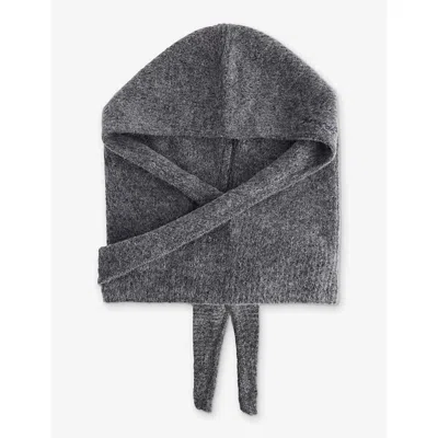 Ganni Womens Paloma Melange Brand-embroidered Wool-blend Balaclava In Gray