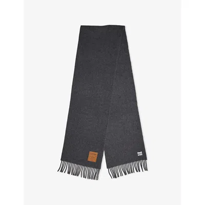 Ganni Womens Paloma Melange Brand-patch Wool Scarf In Gray