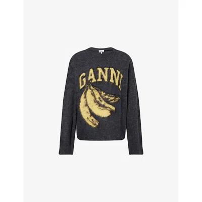 Ganni Gray Sweater With Banana Graphic