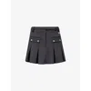 Ganni Womens Phantom Pleated Faux-crystal Buttons Scuba Mini Skirt In Blue