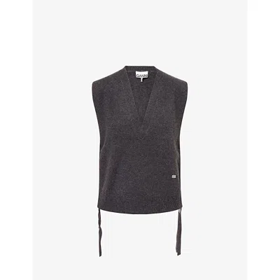 Ganni Womens Phantom Relaxed-fit V-neck Wool Vest In Gray
