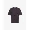 Ganni Crewneck Embroidered Phantom Heavy Short Sleeves Top In Phantom