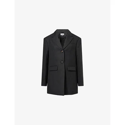 Ganni Womens Phantom Single-breasted Wool-blend Suiting Blazer Xxs In Black