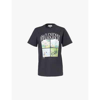 Ganni Womens Phantom Teddy Printed Cotton-jersey T-shirt Xl
