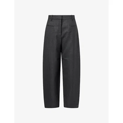 Ganni Womens Phantom Wide-leg Wool-blend Suiting Trousers In Black