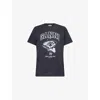 Ganni Black Crewneck T-shirt With Maxi Logo Lettering On The Front And Maxi Print On Front And Rear In Phantom