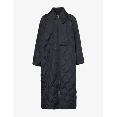 GANNI WOMENS BLACK POINTED-COLLAR RIPSTOP QUILTED RECYCLED-POLYESTER COAT