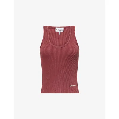 Ganni Womens Heavy Ribbed Cotton-jersey Tank Top Port Royale In Red