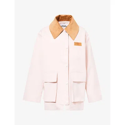 Ganni Womens Primrose Contrast-collar Twill Jacket Primrose Pink
