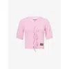 Ganni Womens V-neck Short-sleeves Wool-blend Cardigan Primrose Pink In Primrose Pink