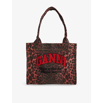 Ganni Womens Easy Shopper Large Cotton Tote Bag Racing Red