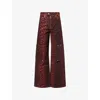 Ganni Womens Foil Andi Cargo Leopard Stretch-denim Jeans Racing Red In Racing Red