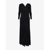Ganni Interlock Jersey Crossover Ruched Long Dress Dresses Black In Black