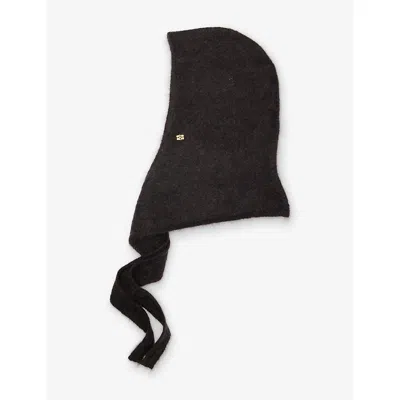 Ganni Womens Sky Captain Brushed Wool-mohair Blend Balaclava In Black