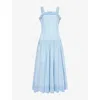 Ganni Washed Stretch Cotton Strap Corset Long Dress Soft Chambray In Soft Chambray