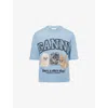 Ganni Womens Soft Chambray Logo Puppies Wool-blend Knit Top