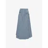 Ganni Womens Soft Chambray Seersucker Pocket-front Check Woven Maxi Skirt