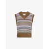 Ganni Womens Military Olive Stripe-pattern Brushed-knit Alpaca And Merino-wool Blend Vest Xl In Military Olive