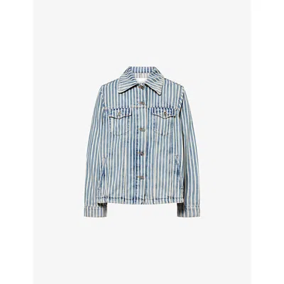 Ganni Womens Soft Chambray Striped Denim Jacket In Blue