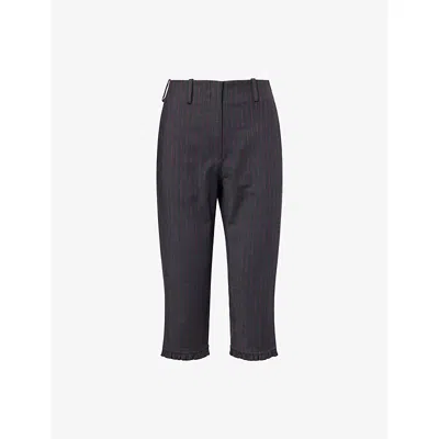 Ganni Womens Phantom Striped Tailored Woven Capri Trousers In Black